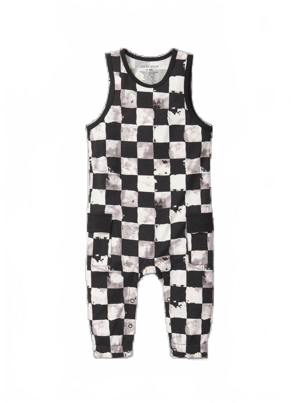 NEW LITTLE BIPSY baby's checkered tank romper in black/white